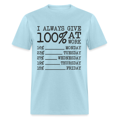 I Always Give 100% at Work T-Shirt (Work Humor) - powder blue