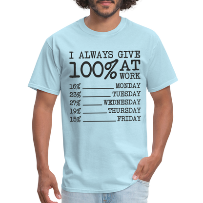 I Always Give 100% at Work T-Shirt (Work Humor) - powder blue