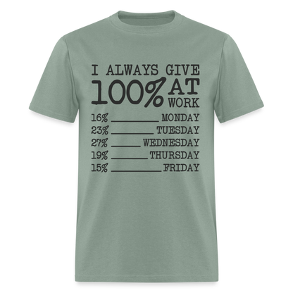 I Always Give 100% at Work T-Shirt (Work Humor) - sage