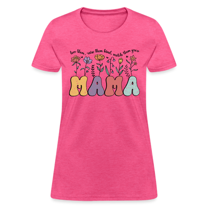 Mama - Love Them, Raise Them Kind, Watch Them Grow T-Shirt - heather pink