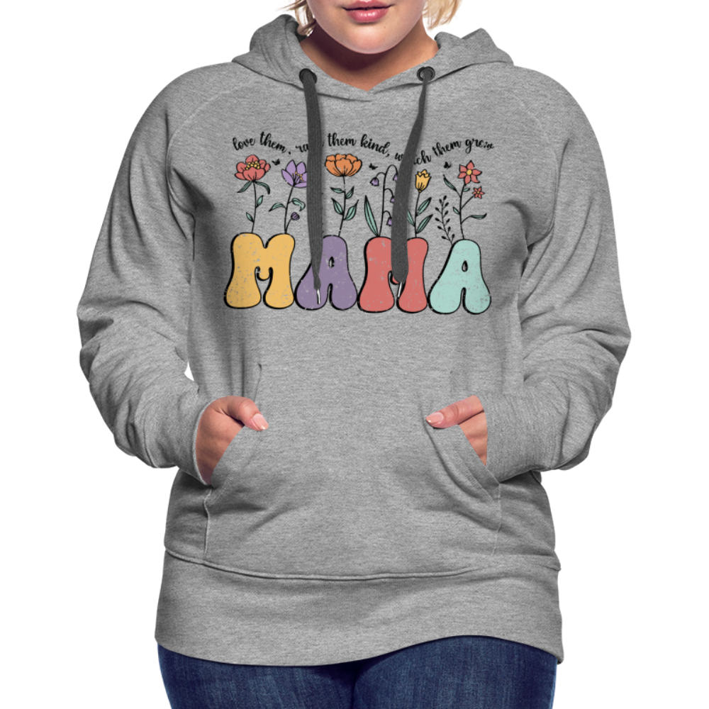 "Mama - Love Them, Raise Them Kind, Watch Them Grow" Women’s Premium Hoodie - heather grey