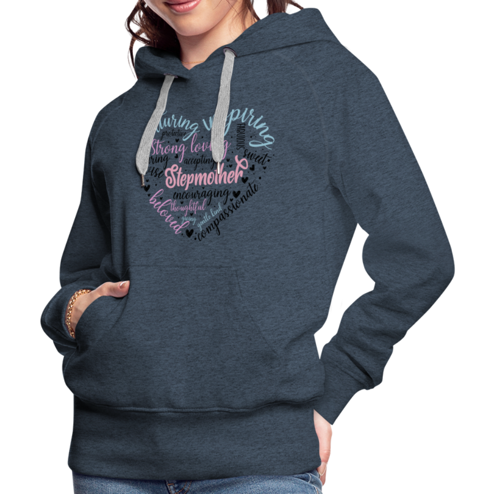 Stepmother Word Art Heart Women’s Premium Hoodie - heather denim
