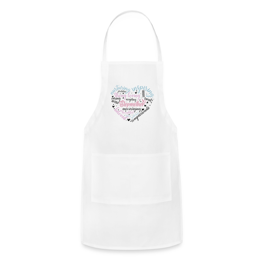 Stepmother Word Art Heart Adjustable Apron - white