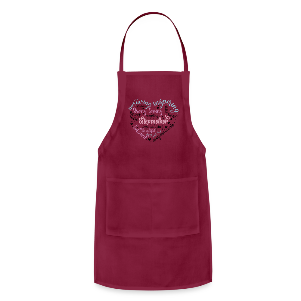 Stepmother Word Art Heart Adjustable Apron - burgundy