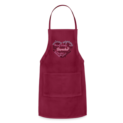 Stepmother Word Art Heart Adjustable Apron - burgundy