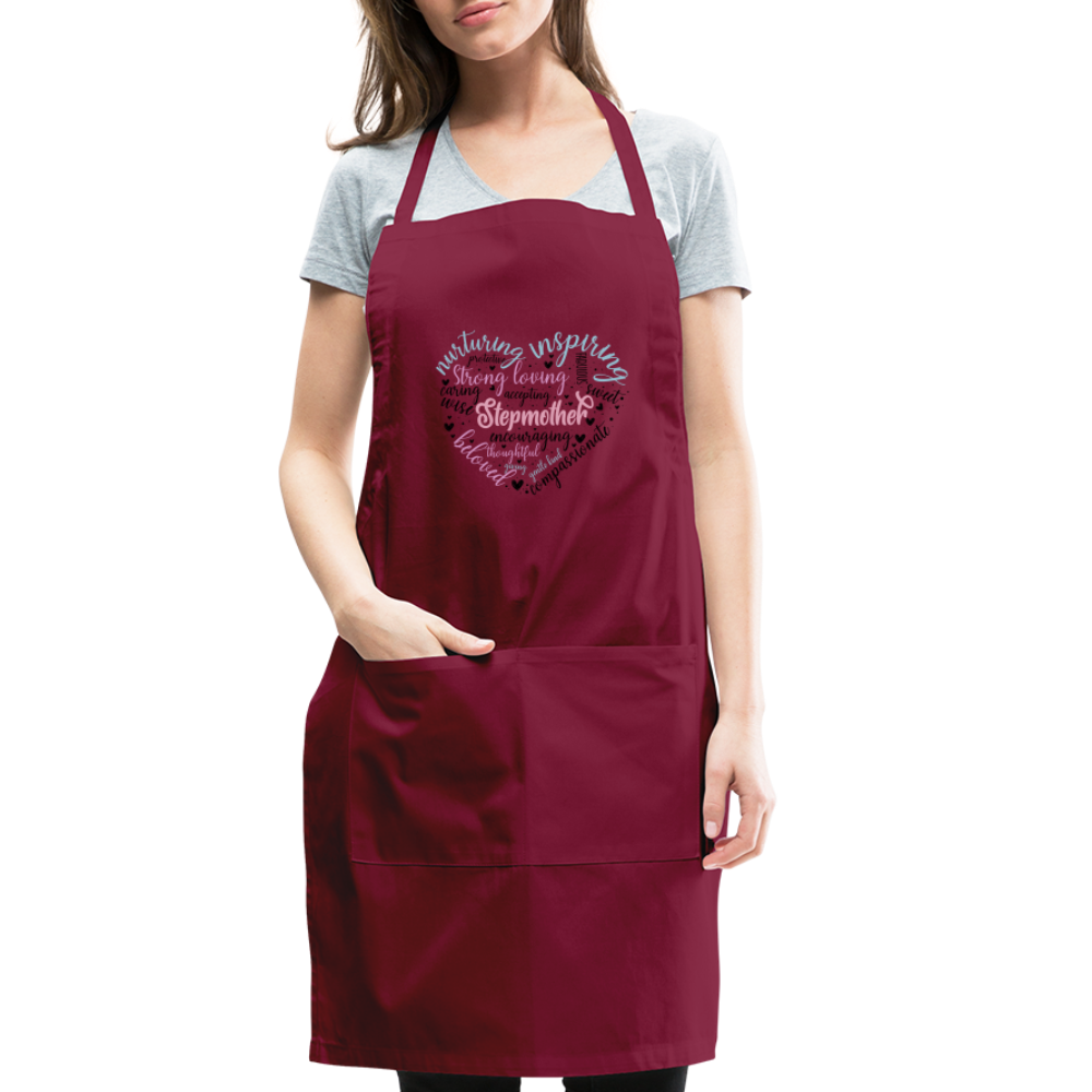 Stepmother Word Art Heart Adjustable Apron - burgundy