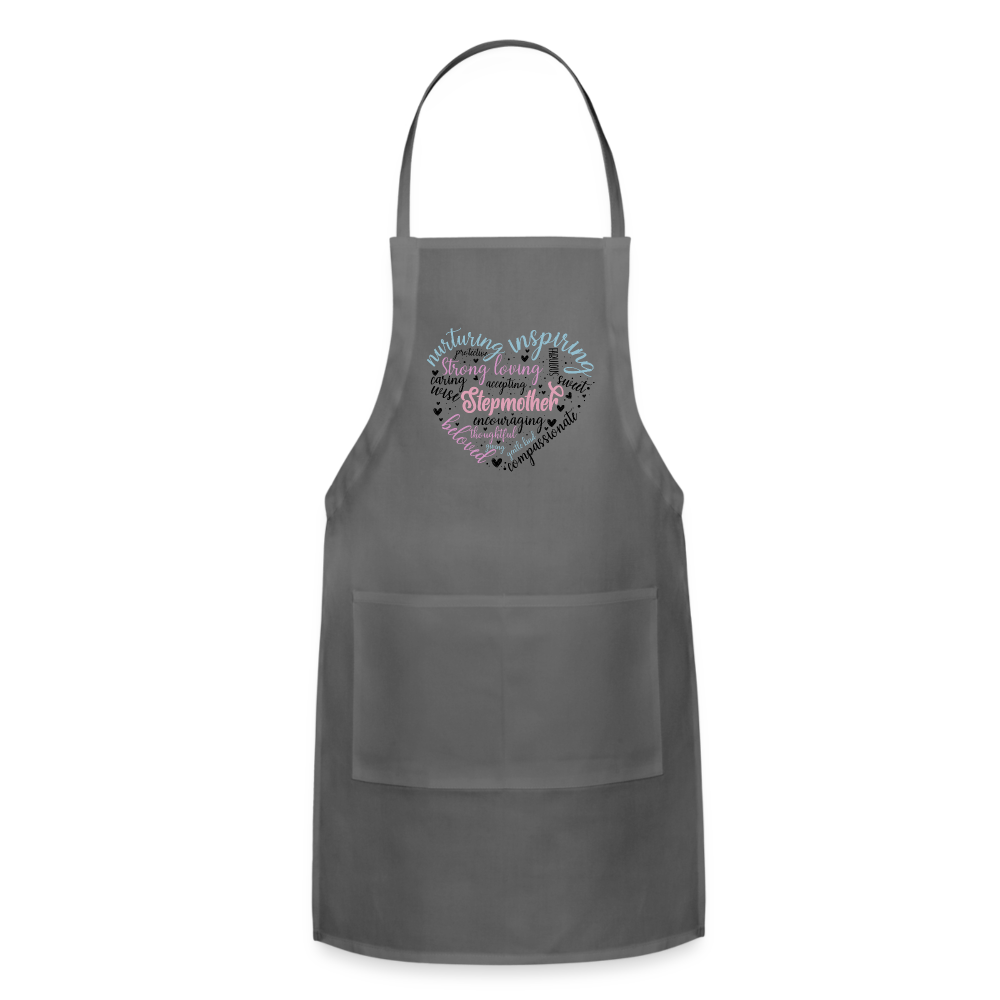 Stepmother Word Art Heart Adjustable Apron - charcoal