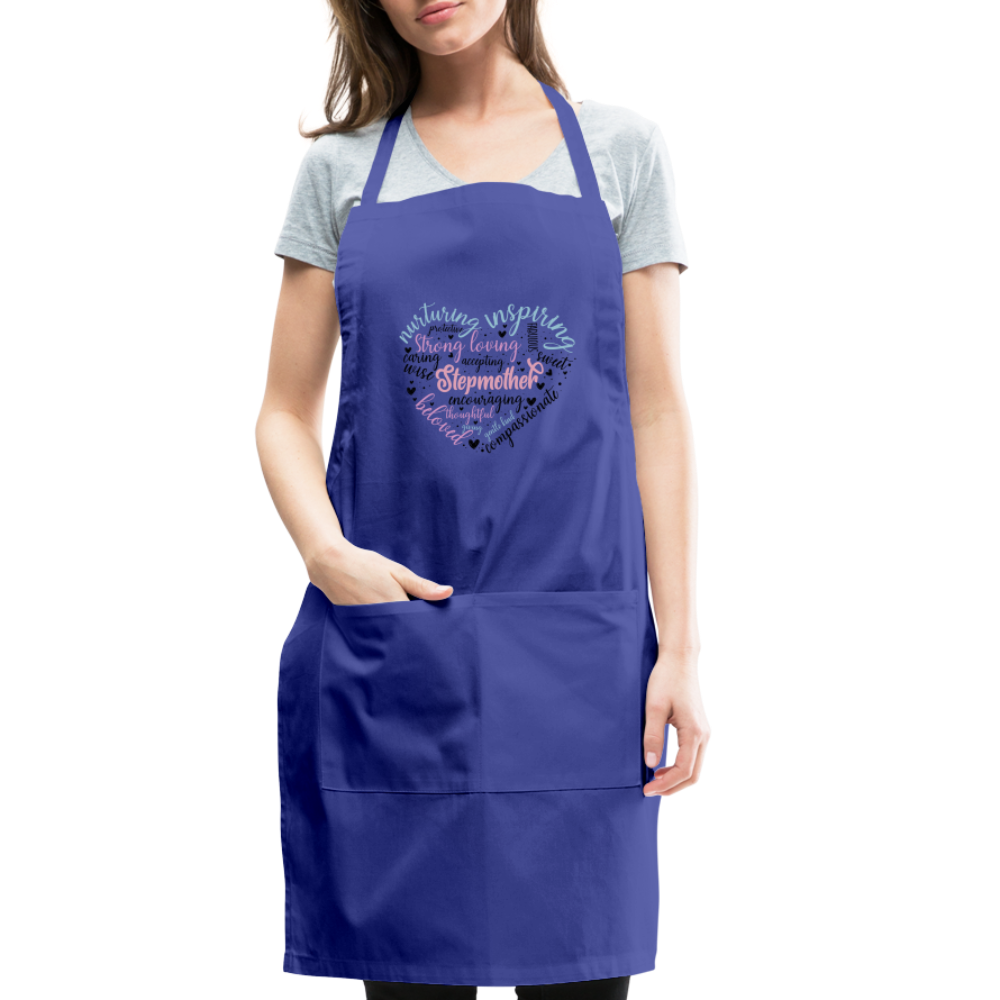 Stepmother Word Art Heart Adjustable Apron - royal blue