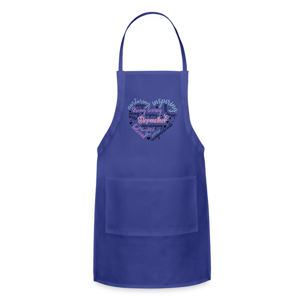 Stepmother Word Art Heart Adjustable Apron - royal blue