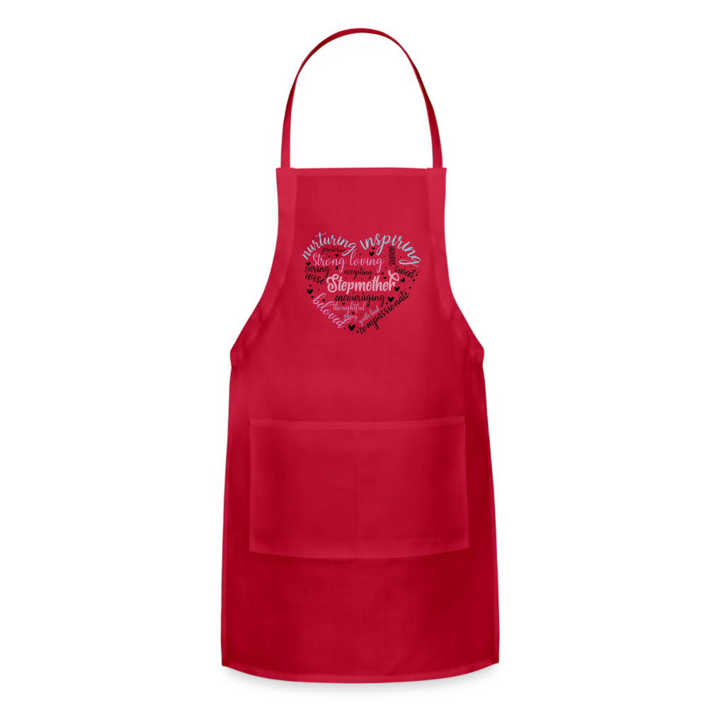 Stepmother Word Art Heart Adjustable Apron - red