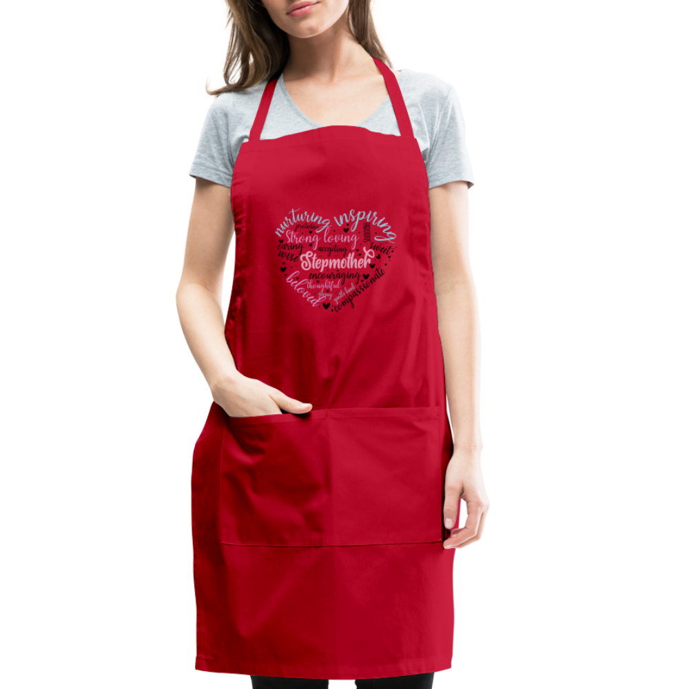 Stepmother Word Art Heart Adjustable Apron - red