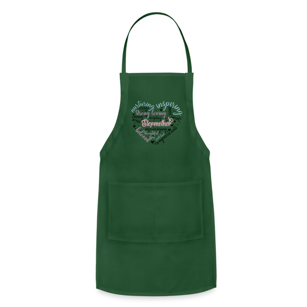 Stepmother Word Art Heart Adjustable Apron - forest green