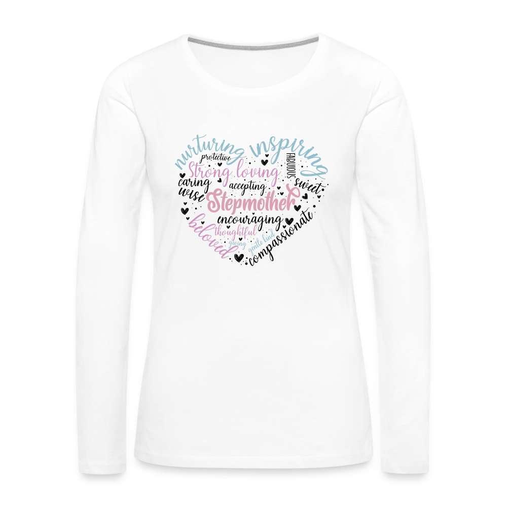 Stepmother Word Art Heart Women's Premium Long Sleeve T-Shirt - white