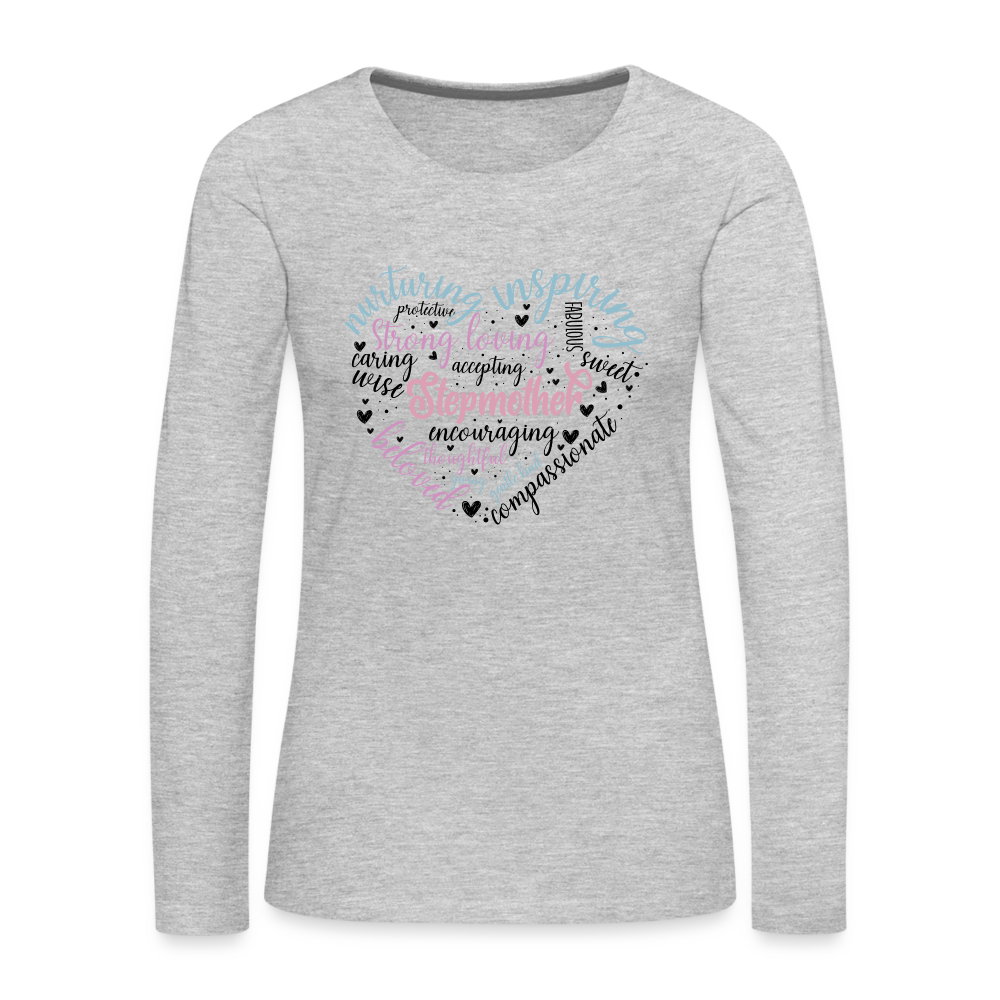 Stepmother Word Art Heart Women's Premium Long Sleeve T-Shirt - heather gray