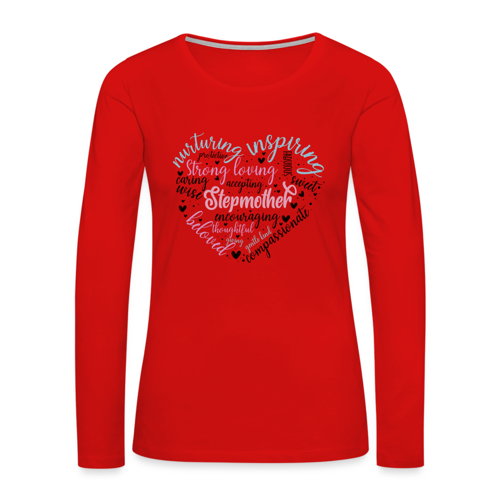 Stepmother Word Art Heart Women's Premium Long Sleeve T-Shirt - red