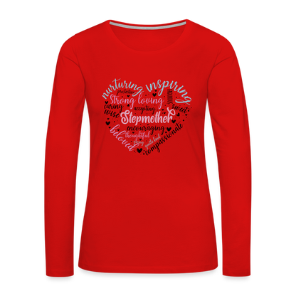 Stepmother Word Art Heart Women's Premium Long Sleeve T-Shirt - red