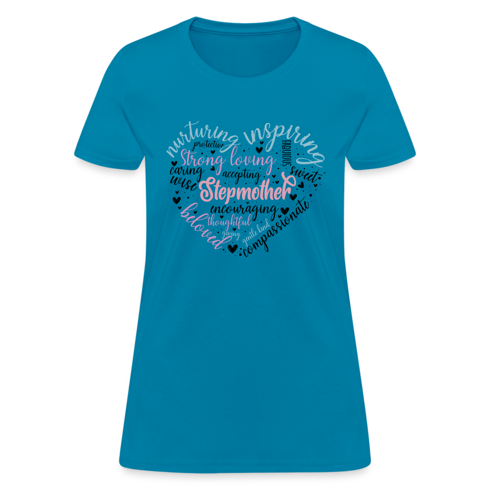 Stepmother Word Art Heart Women's T-Shirt - turquoise