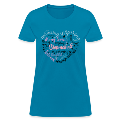 Stepmother Word Art Heart Women's T-Shirt - turquoise