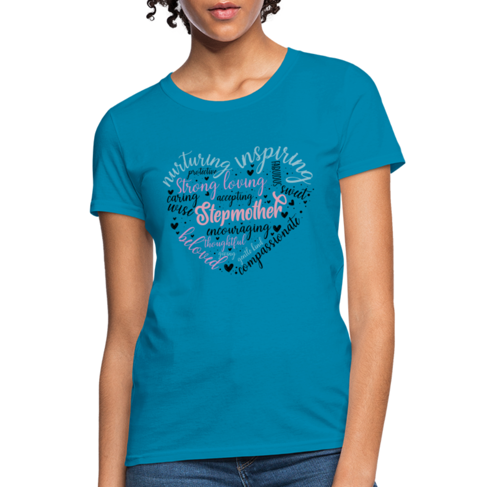 Stepmother Word Art Heart Women's T-Shirt - turquoise