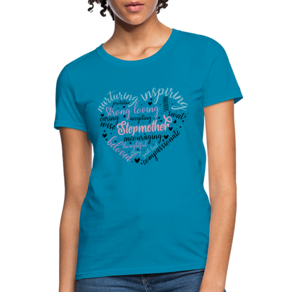 Stepmother Word Art Heart Women's T-Shirt - turquoise