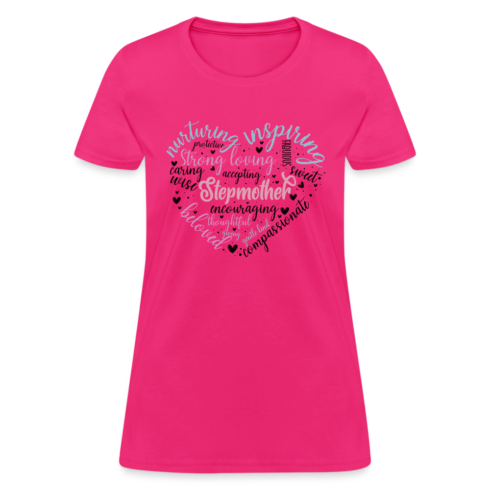 Stepmother Word Art Heart Women's T-Shirt - fuchsia