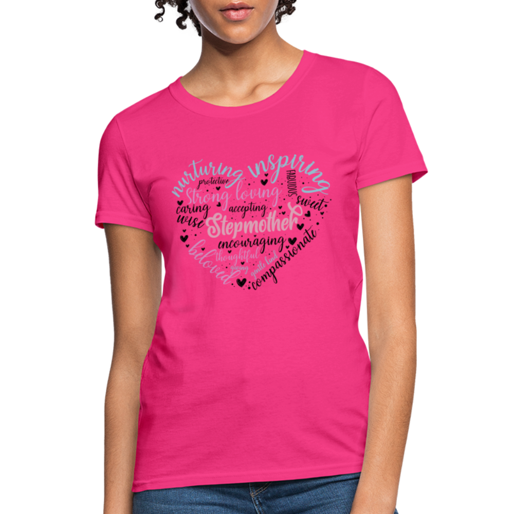 Stepmother Word Art Heart Women's T-Shirt - fuchsia