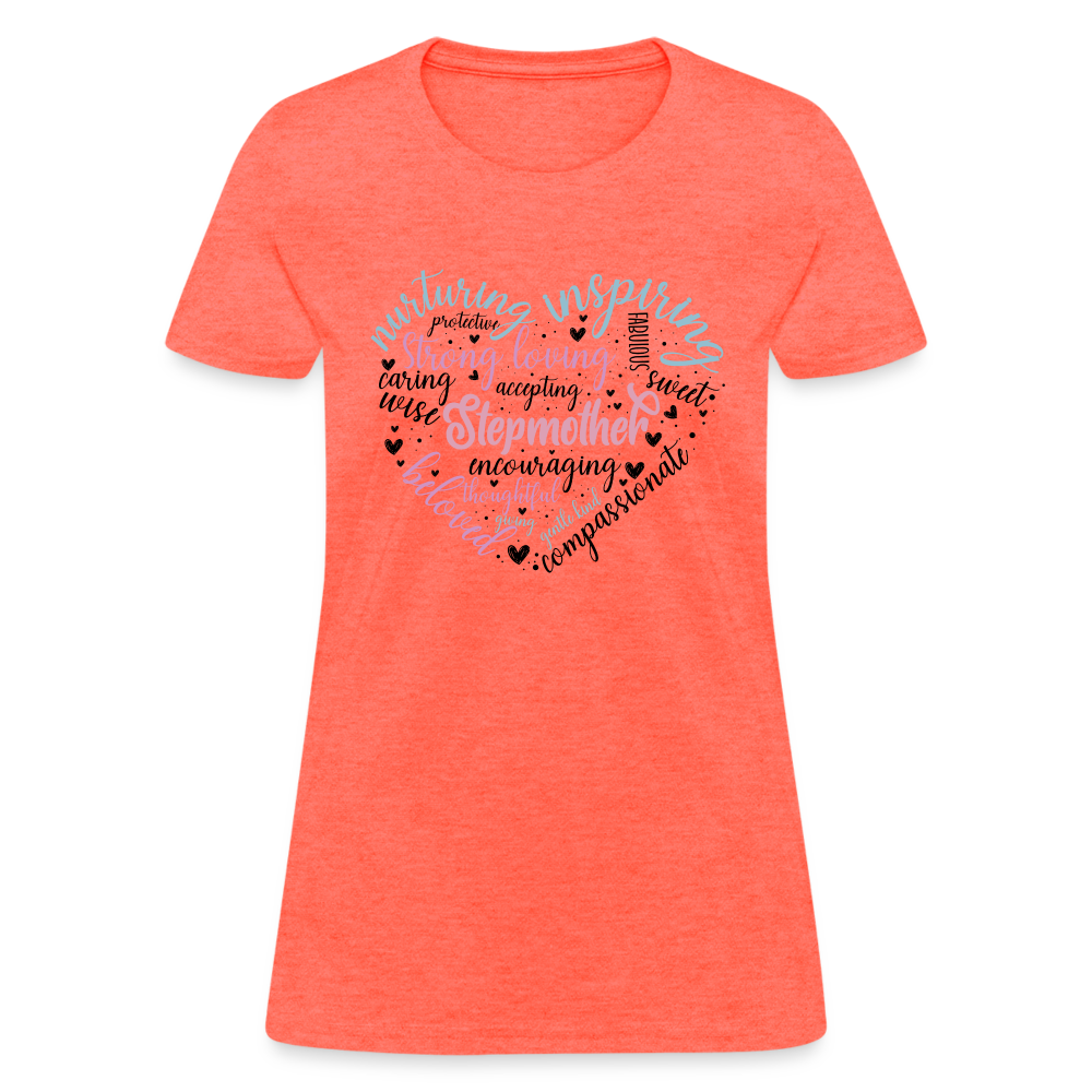 Stepmother Word Art Heart Women's T-Shirt - heather coral