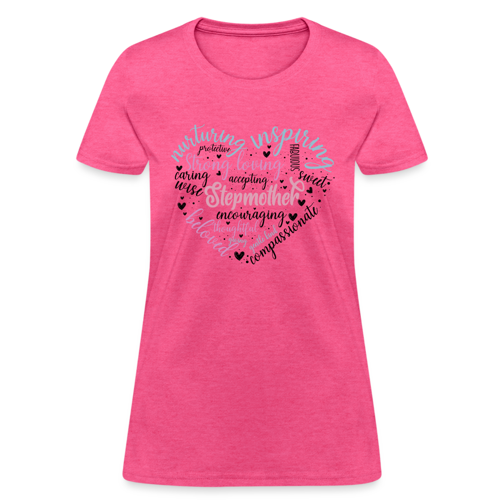 Stepmother Word Art Heart Women's T-Shirt - heather pink
