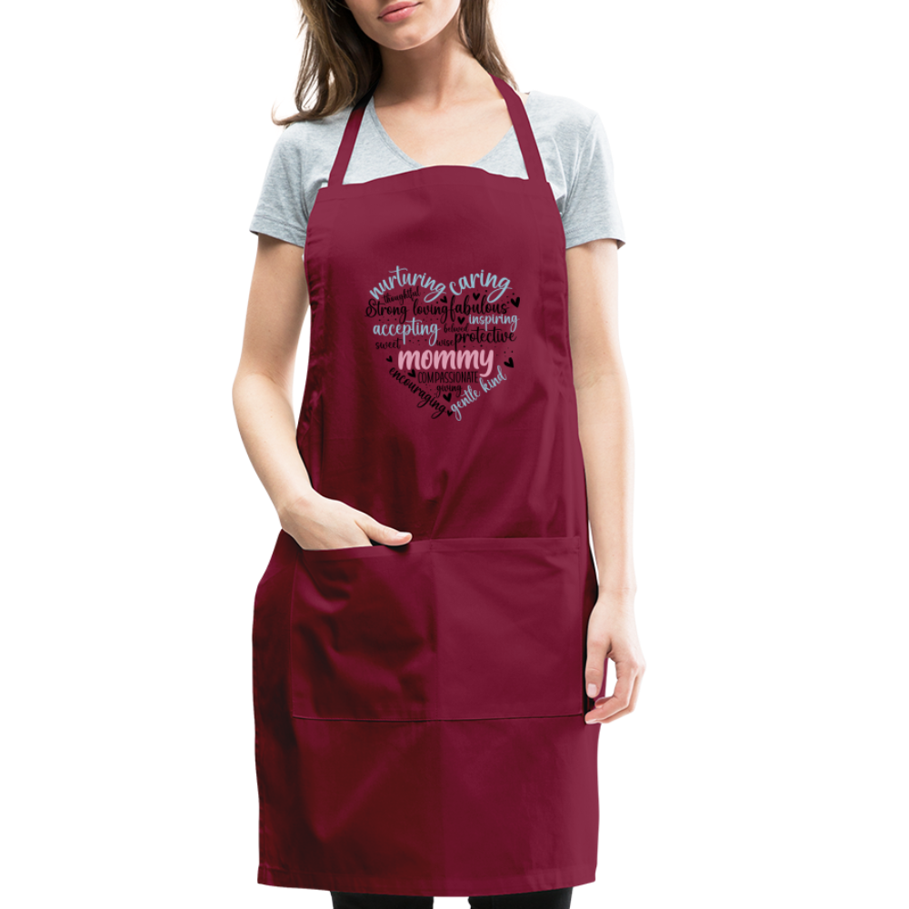 Mommy Heart Wordart Adjustable Apron - burgundy