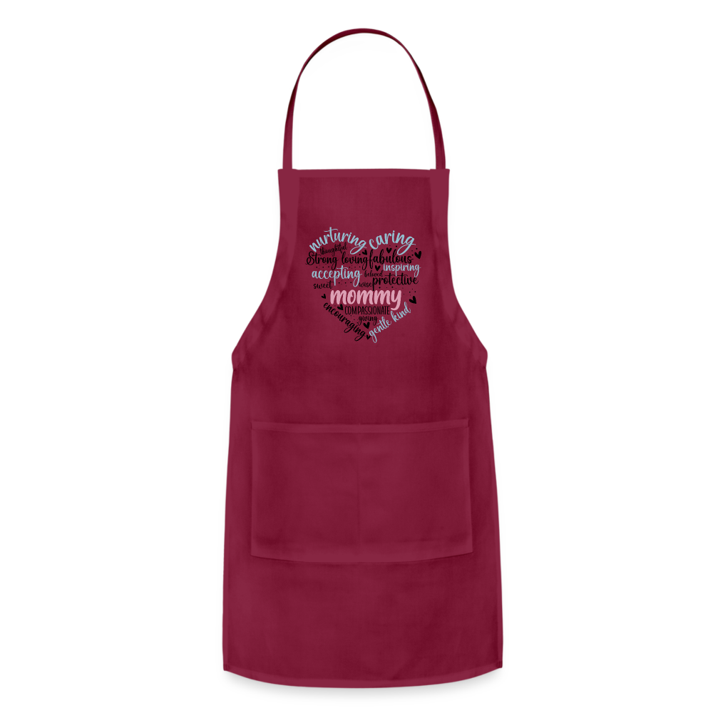 Mommy Heart Wordart Adjustable Apron - burgundy