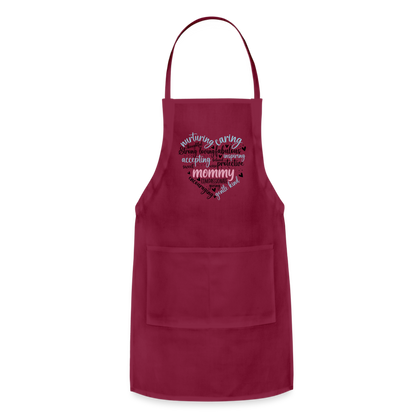 Mommy Heart Wordart Adjustable Apron - burgundy