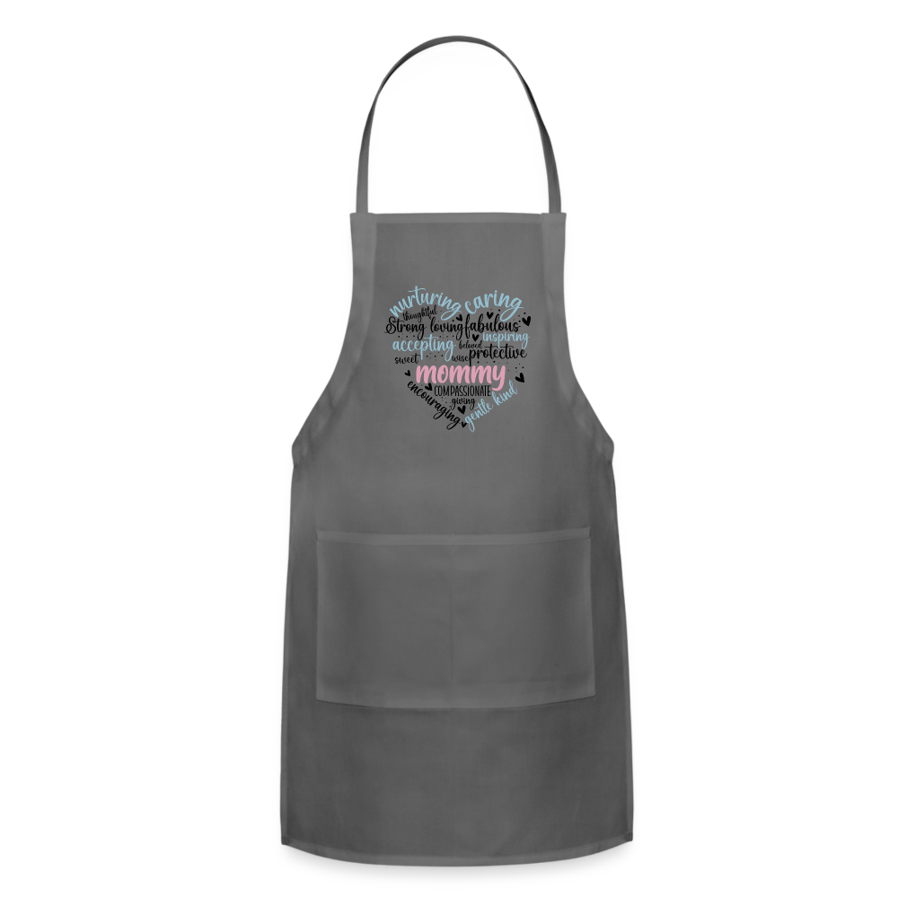 Mommy Heart Wordart Adjustable Apron - charcoal