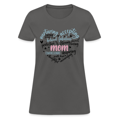 Mom Word Art Heart Women's T-Shirt - charcoal