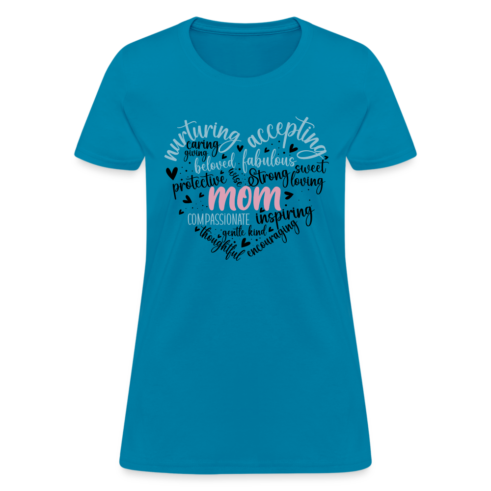 Mom Word Art Heart Women's T-Shirt - turquoise