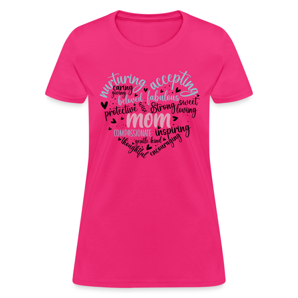 Mom Word Art Heart Women's T-Shirt - fuchsia