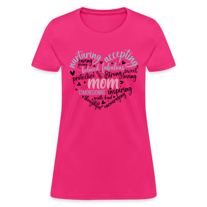 Mom Word Art Heart Women's T-Shirt - fuchsia