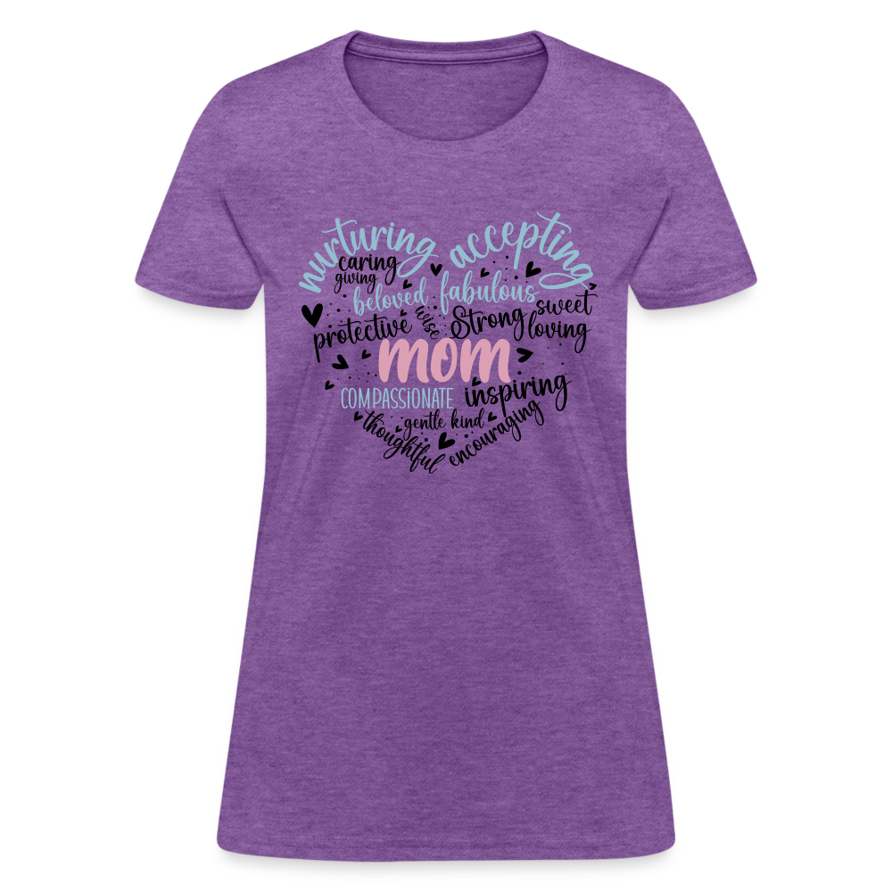 Mom Word Art Heart Women's T-Shirt - purple heather