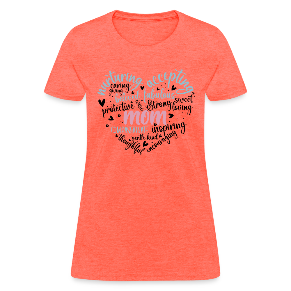 Mom Word Art Heart Women's T-Shirt - heather coral