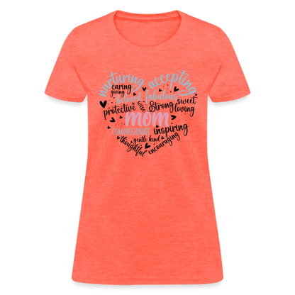 Mom Word Art Heart Women's T-Shirt - heather coral