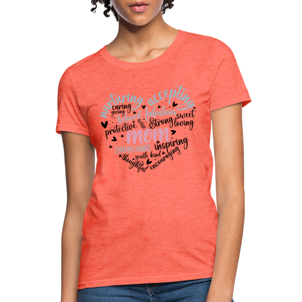 Mom Word Art Heart Women's T-Shirt - heather coral