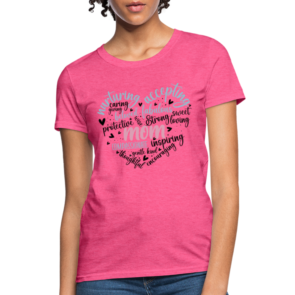 Mom Word Art Heart Women's T-Shirt - heather pink