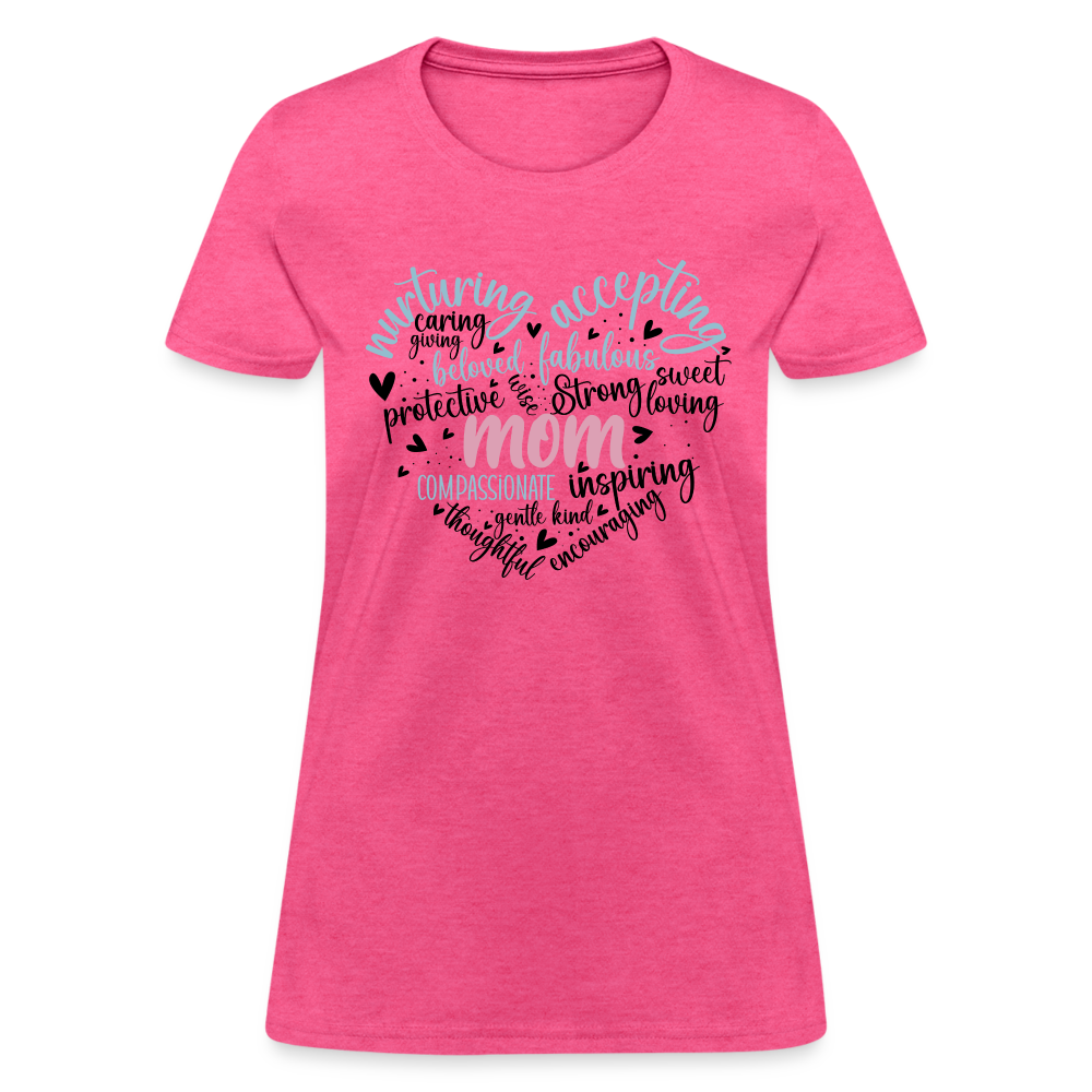 Mom Word Art Heart Women's T-Shirt - heather pink