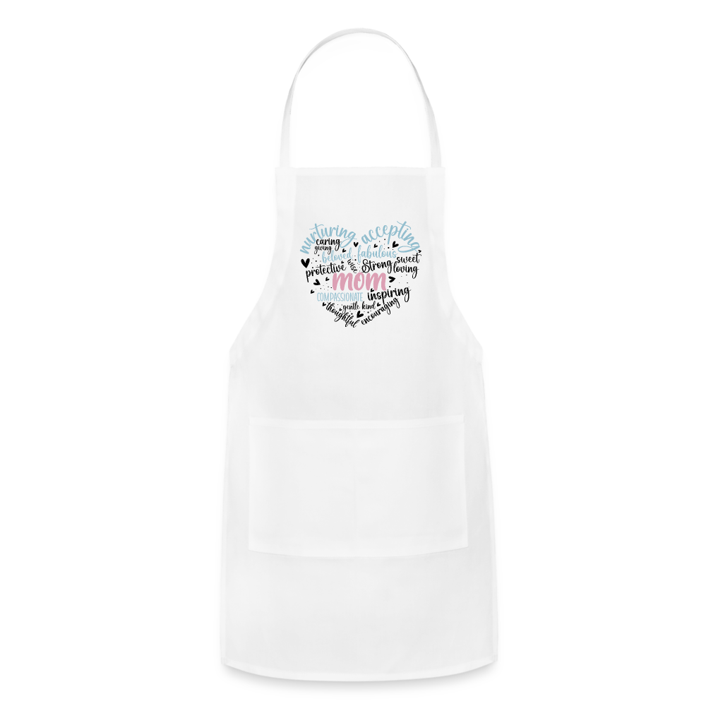 Mom Word Art Heart Adjustable Apron - white