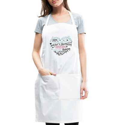 Mom Word Art Heart Adjustable Apron - white