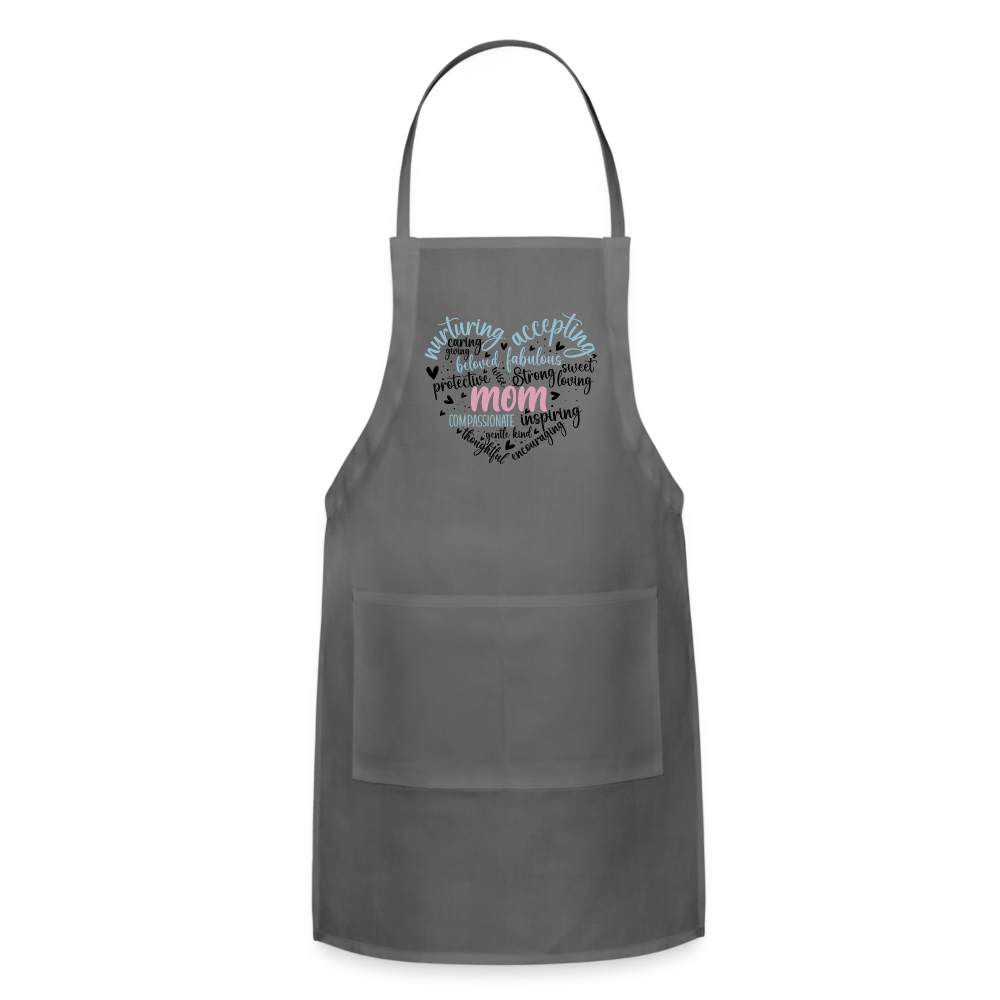 Mom Word Art Heart Adjustable Apron - charcoal