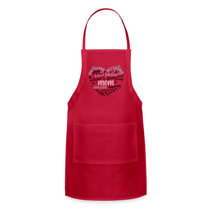 Mom Word Art Heart Adjustable Apron - red