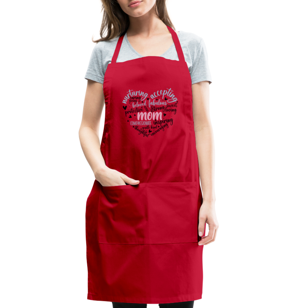 Mom Word Art Heart Adjustable Apron - red