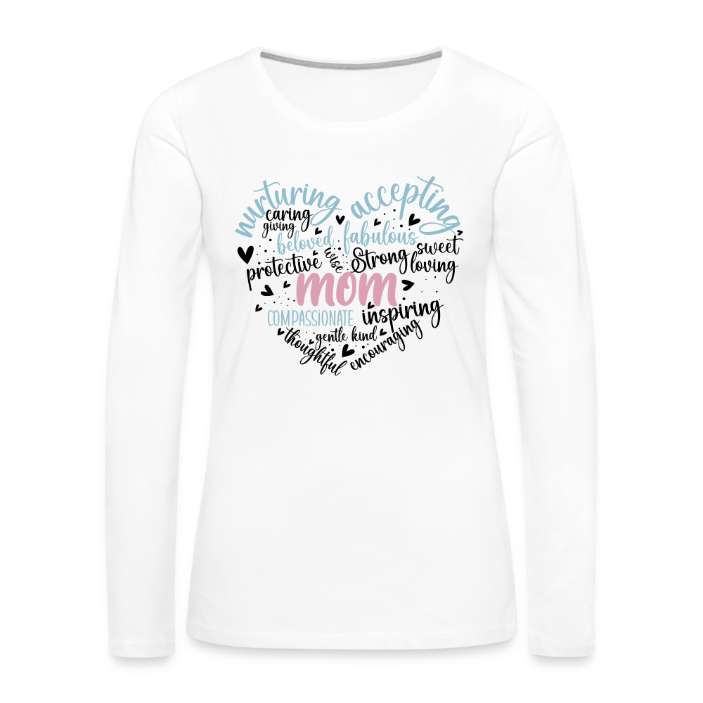 Mom Word Art Heart Women's Premium Long Sleeve T-Shirt - white