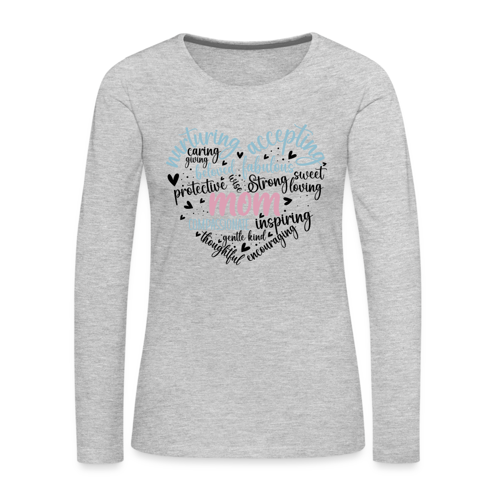 Mom Word Art Heart Women's Premium Long Sleeve T-Shirt - heather gray