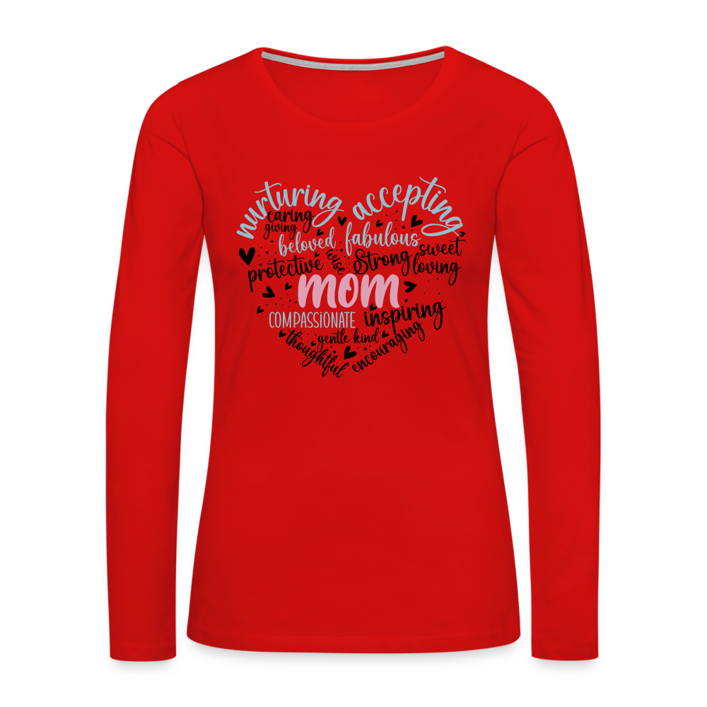 Mom Word Art Heart Women's Premium Long Sleeve T-Shirt - red